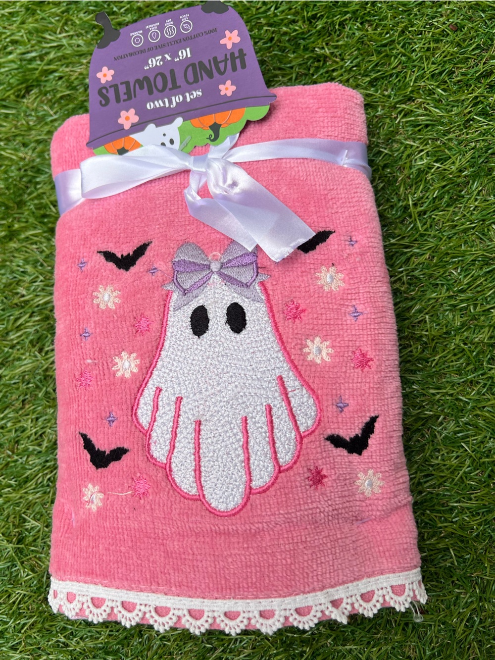 Pink Halloween Ghost Hand Towel Set pk